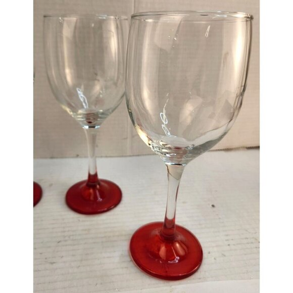 Set Of 2 Clear Long Streamed Wine Glasses With Red Base - Picture 6 of 7